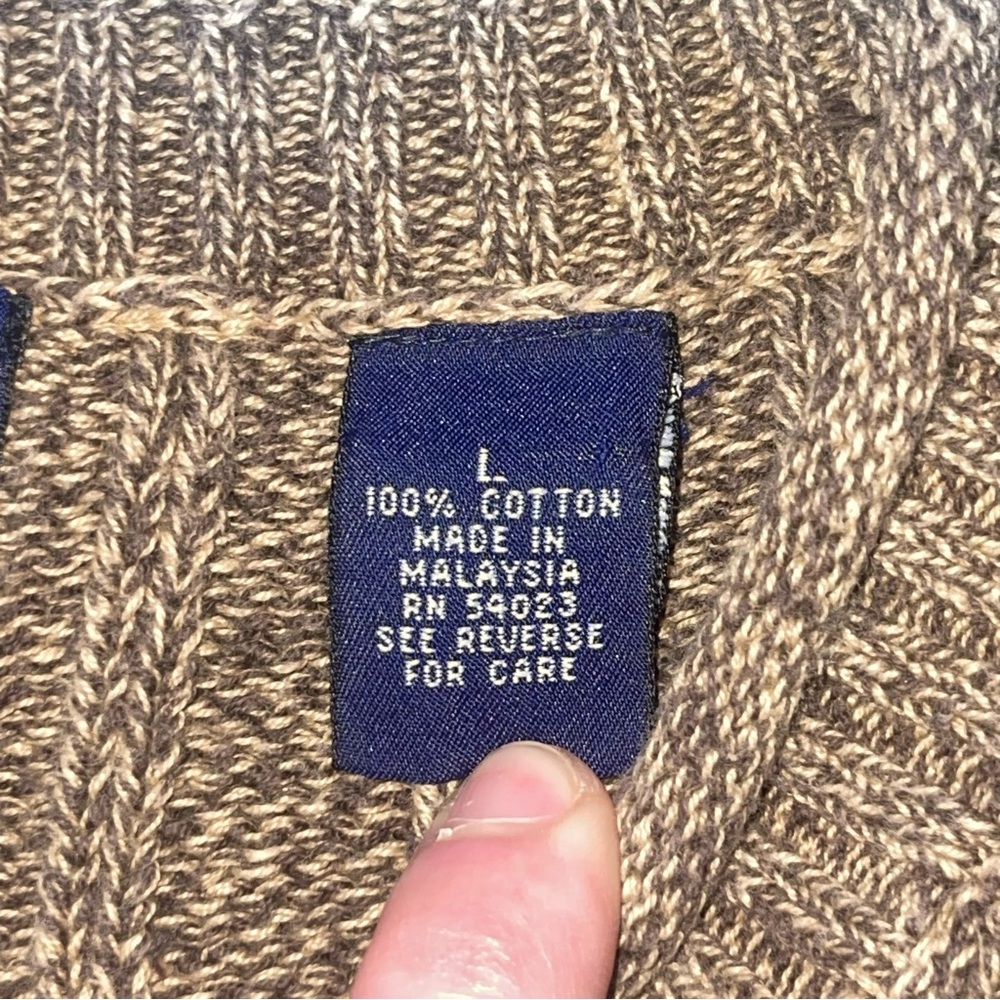 GAP BROWN WOVEN CREWNECK CABLE KNIT COTTON SWEATER - Picture 7 of 10